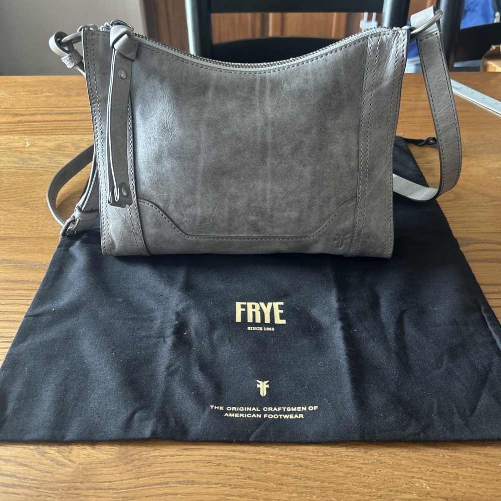 Flawless Frye Melissa Zip Crossbody Bag Gray Distressed Leather With Dust Bag